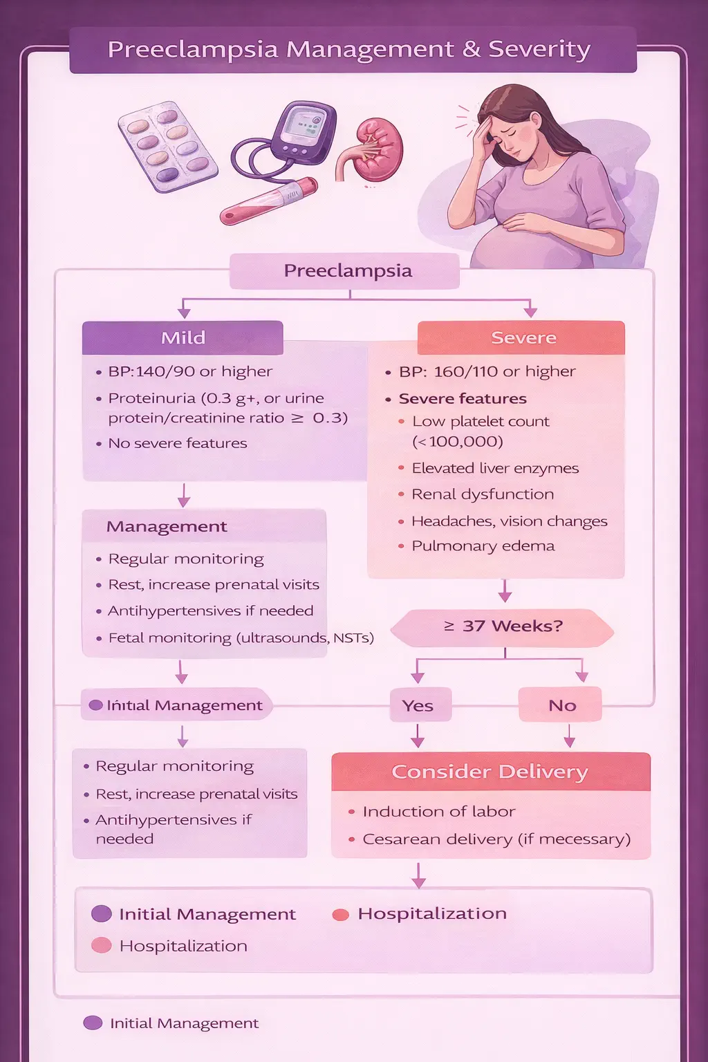 Preeclampsia severity classification flowchart - diagnostic criteria ...